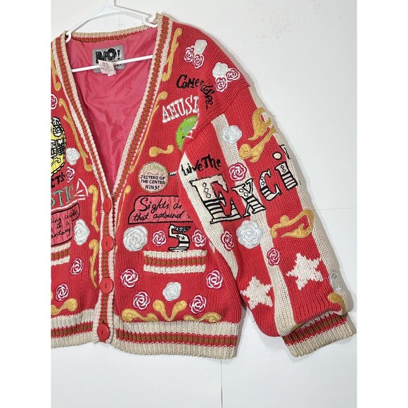 VTG NO! The Jeans Revolt One Size Embroidered Sweater Circus Dream Pink Red RARE - Picture 4 of 16